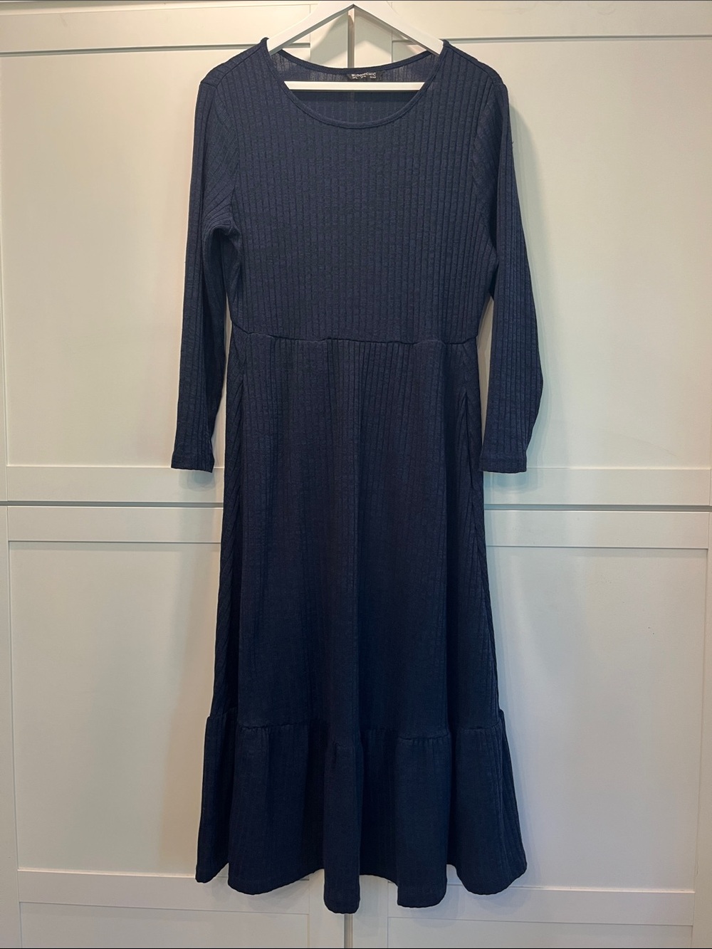 BloomChic Navy Soft Stretchy Ribbed Long Sleeve Maxi Dress